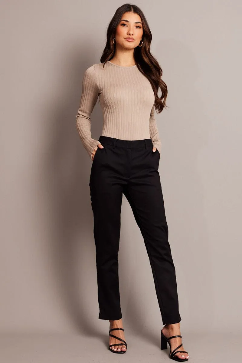 Recyclable Fabric Blend Black Slim Fit Pants Workwear