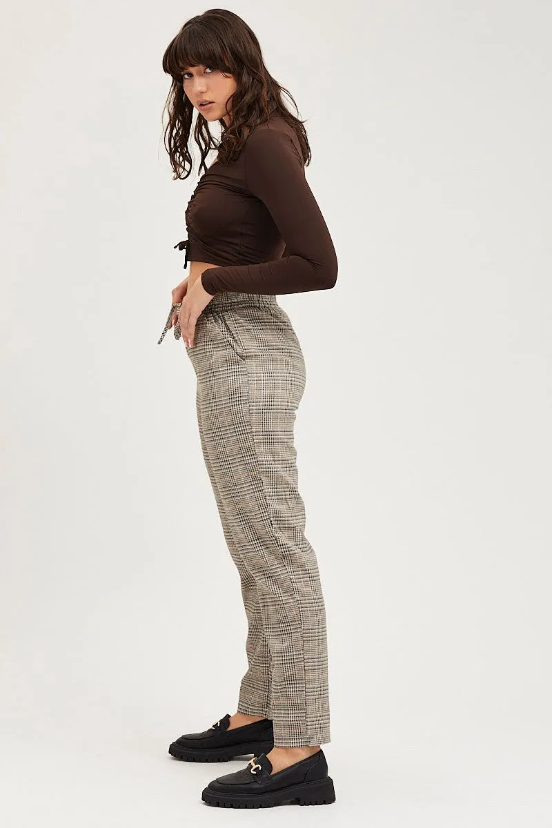 Sleek Fit Check Slim Pants High Rise