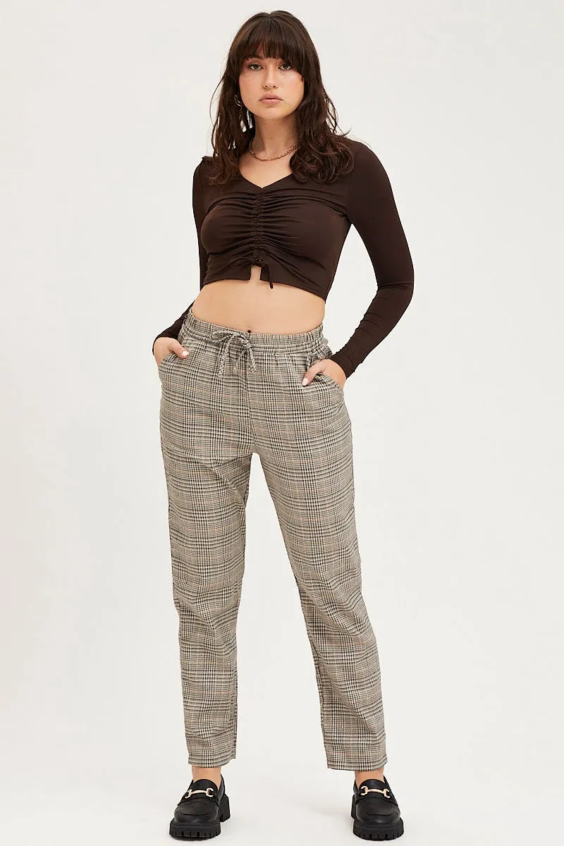 Check Slim Pants High Rise Seamless Waistband Low Profile Waistband