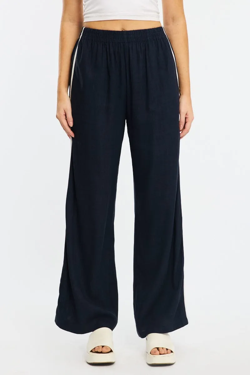 DurablePolyester Stretch Fit Wear Blue Wide Leg Pants Side Stripe