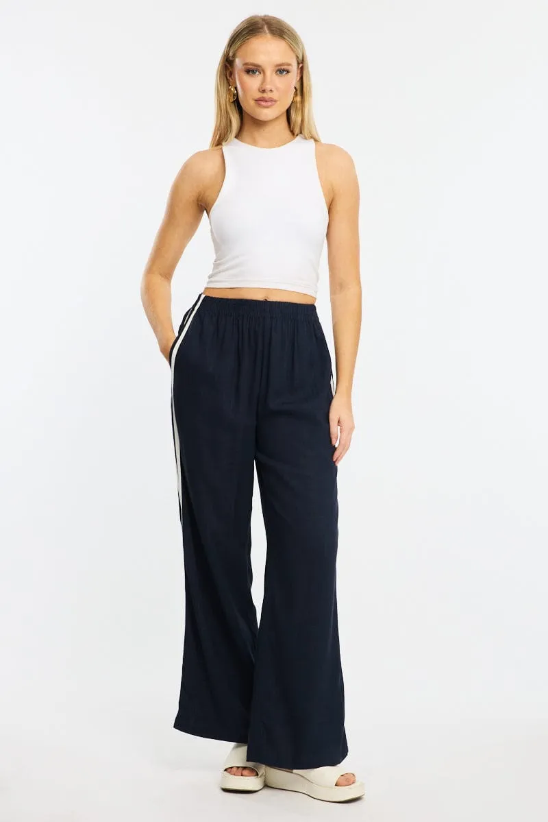 Essential Comfort Wear Blue Wide Leg Pants Side Stripe