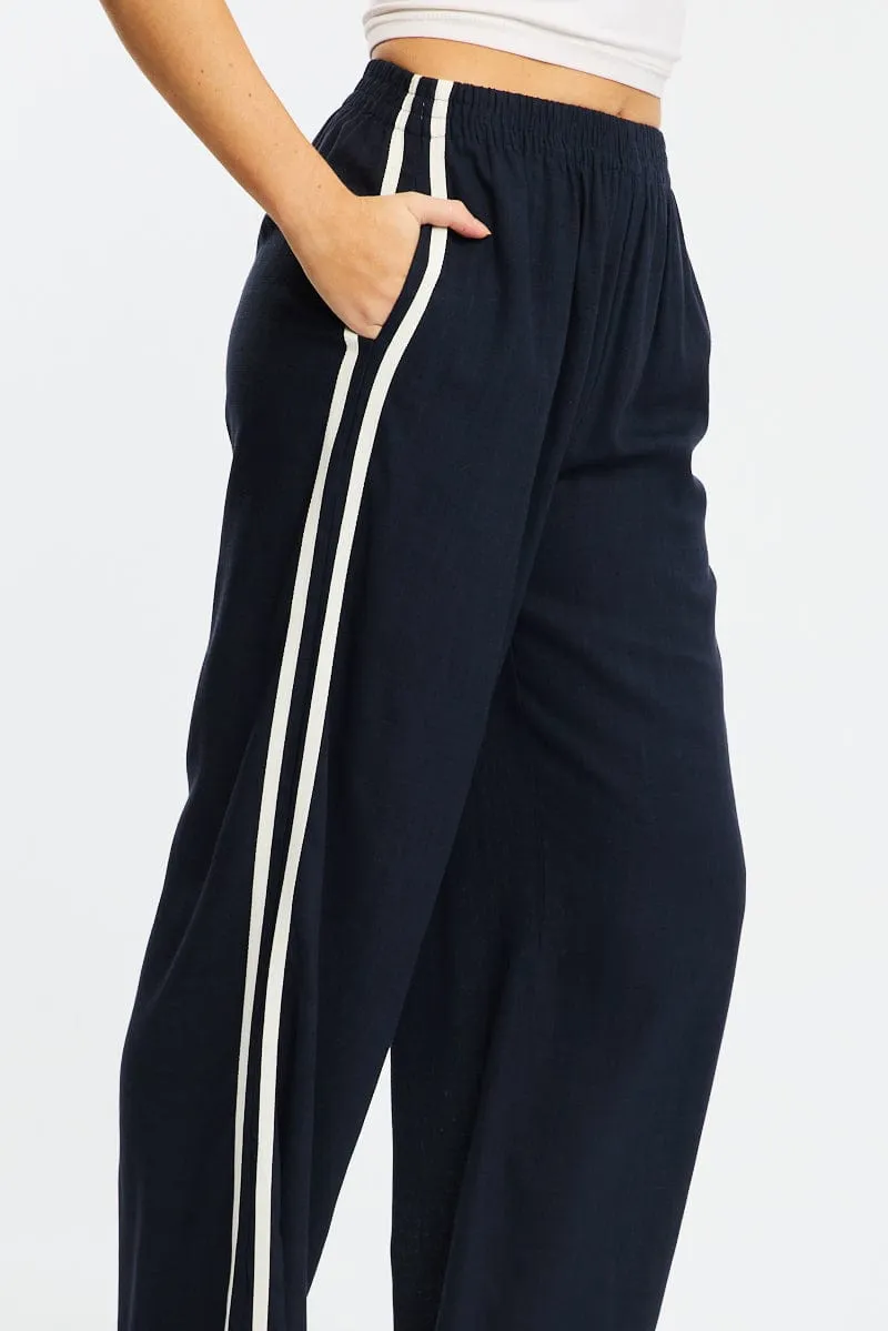 Blue Wide Leg Pants Side Stripe clean design Light wash