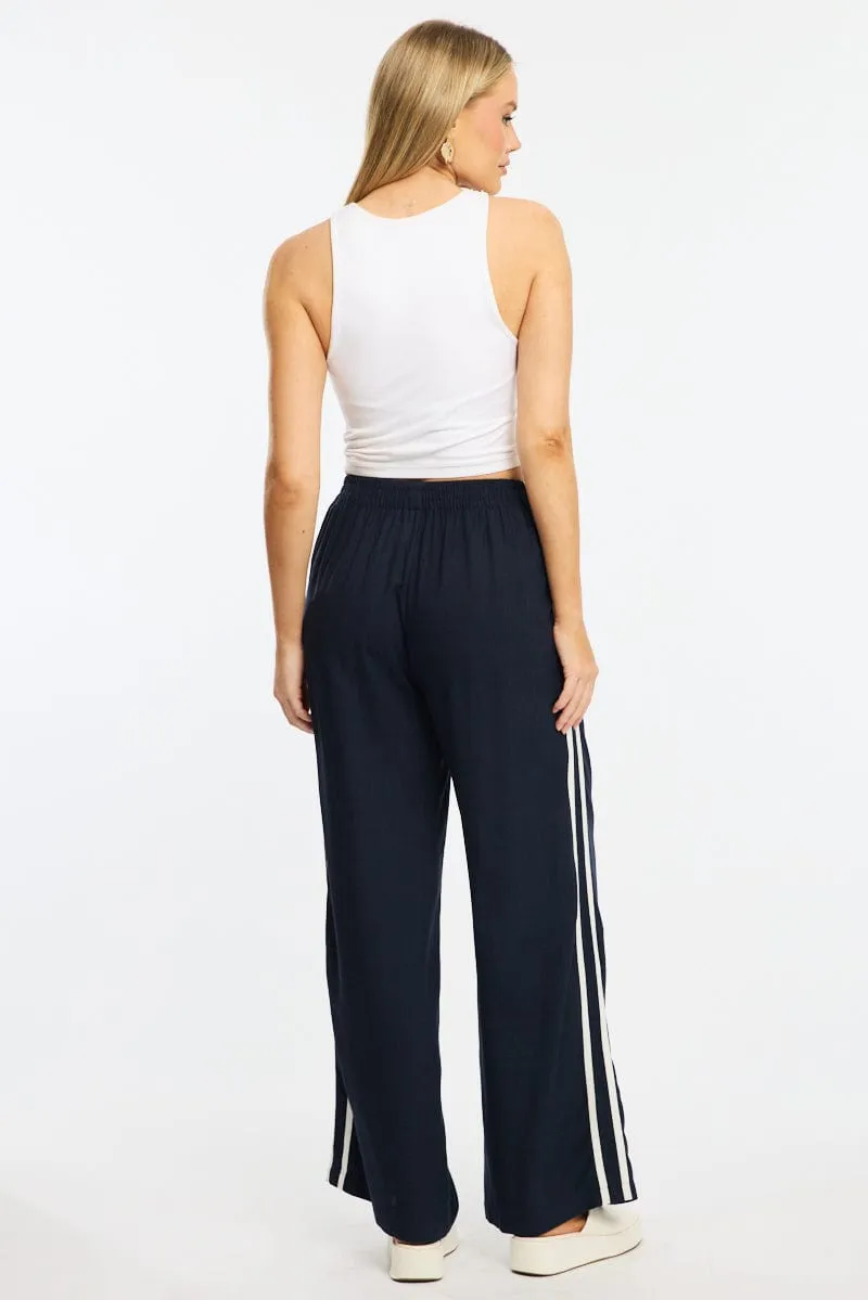 Blue Wide Leg Pants Side Stripe AntibacterialCoating
