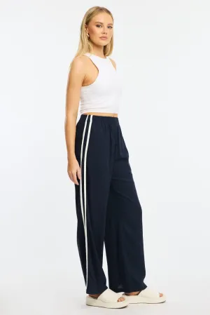 Blue Wide Leg Pants Side Stripe Stylish Appearance Statement Piece