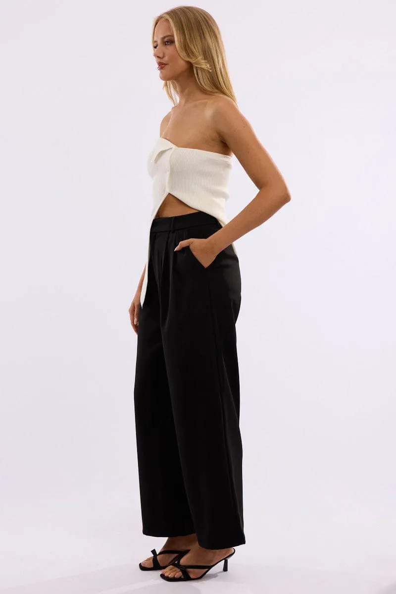 Black Tailored Pants Mid Rise Relaxed Comfort Fit