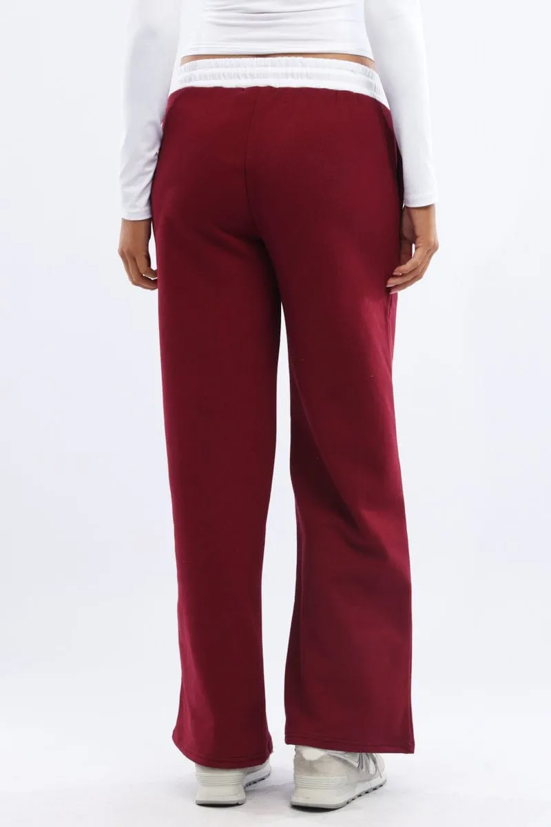 Red Track Pants Wide Leg AbrasionResistant Functional Look