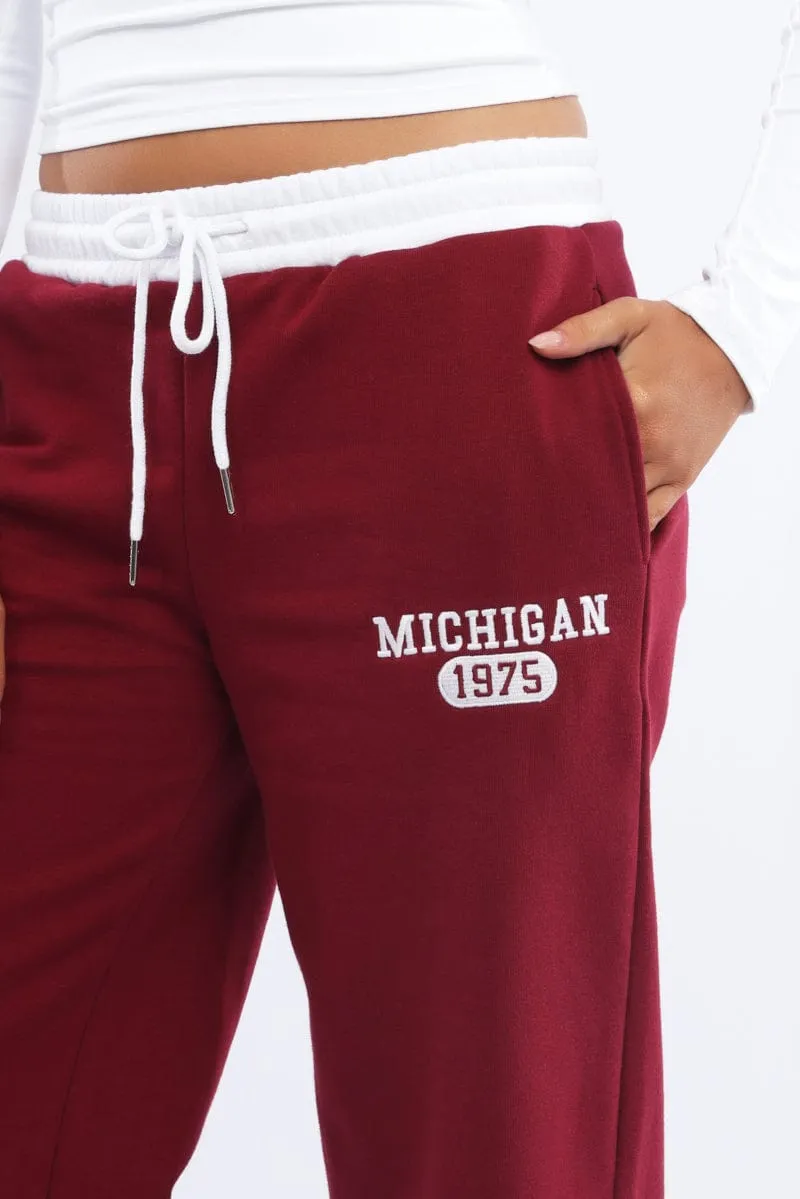 Red Track Pants Wide Leg Water resistant coating Anti Static Fabric