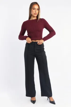 Layer Ready Stretchy Material Black Smart Pants High Rise