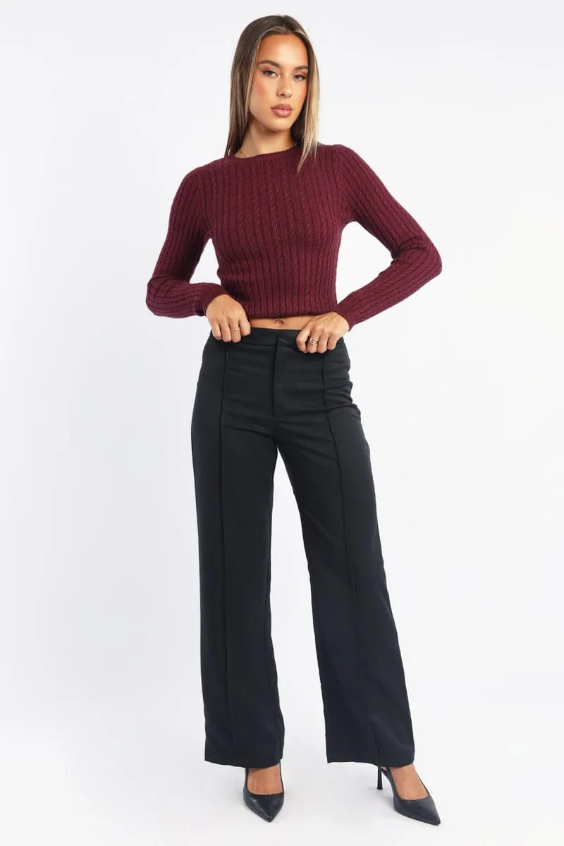 Layer Ready Stretchy Material Black Smart Pants High Rise