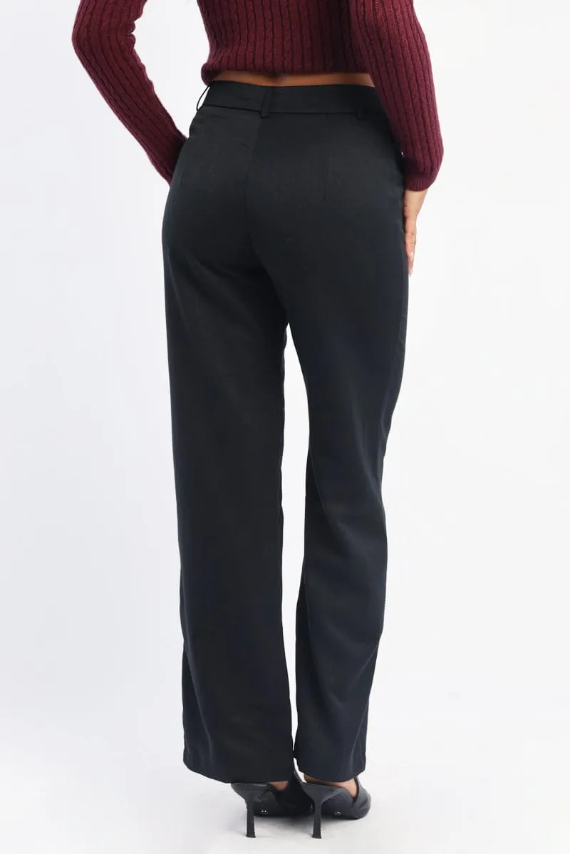 Black Smart Pants High Rise Relaxed Wear