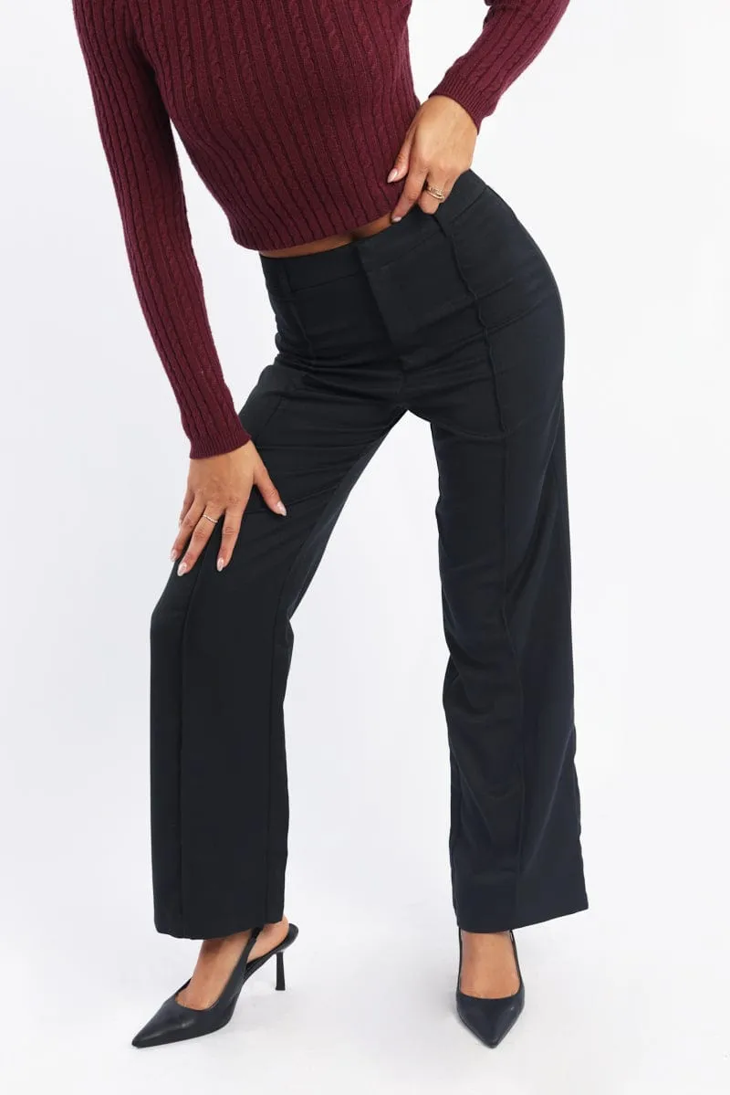 Black Smart Pants High Rise Comfortable Stretch