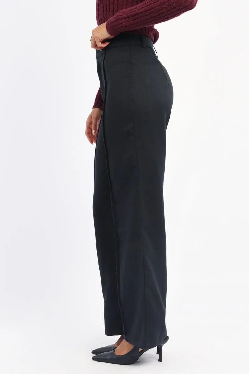 Mesh Lined Quick Layer Black Smart Pants High Rise