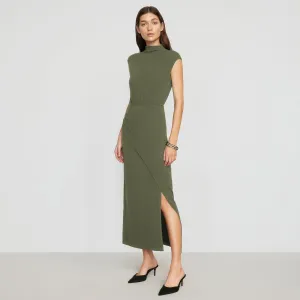 Multi-Purpose Wear Relaxed Jeans Yimei Mock-Neck Side-Slit Dress