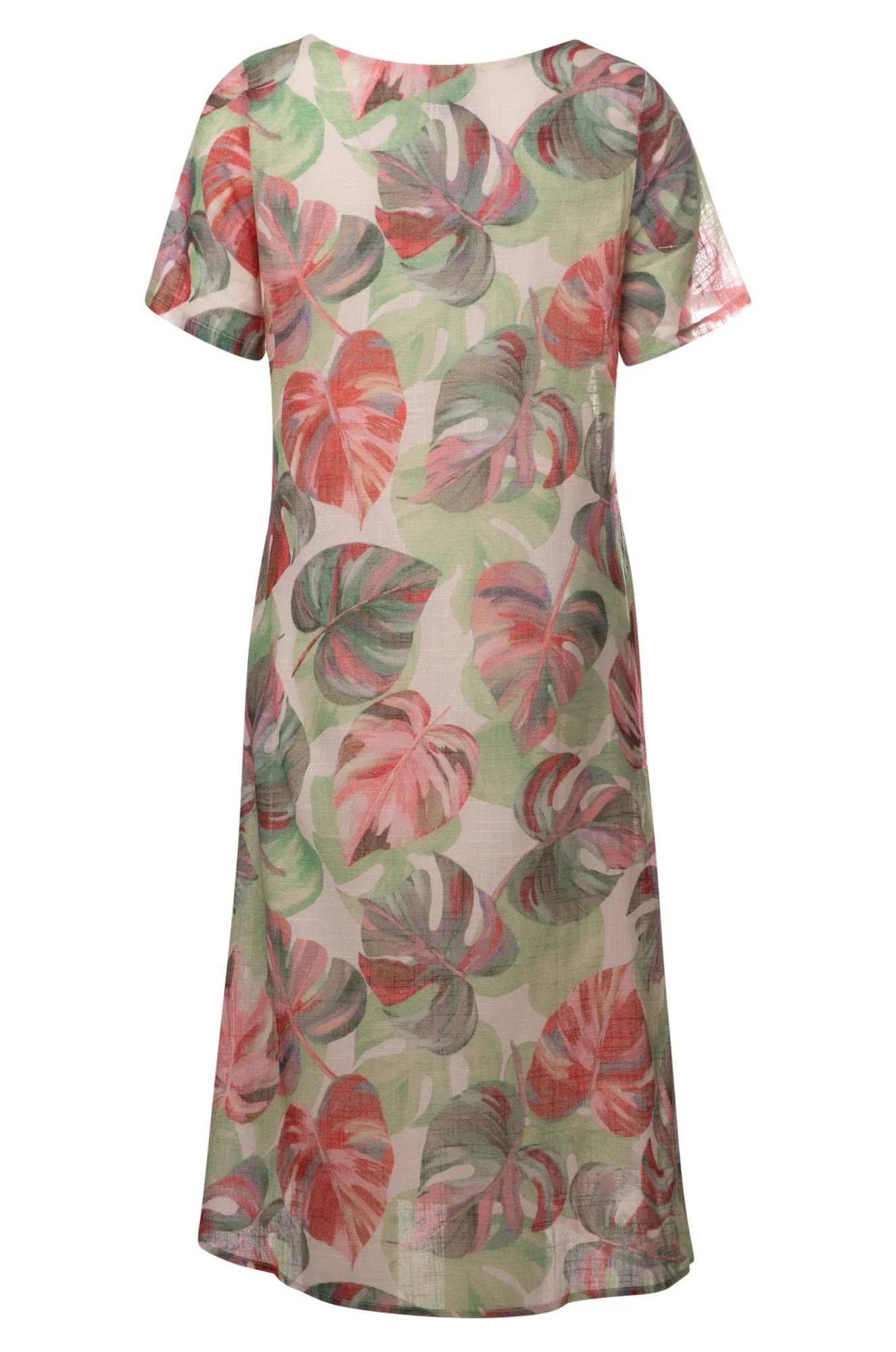 Breathable mesh HypoallergenicYarn 100% Cotton Dress with side splits | SAGE PINK PALM | 6274A1