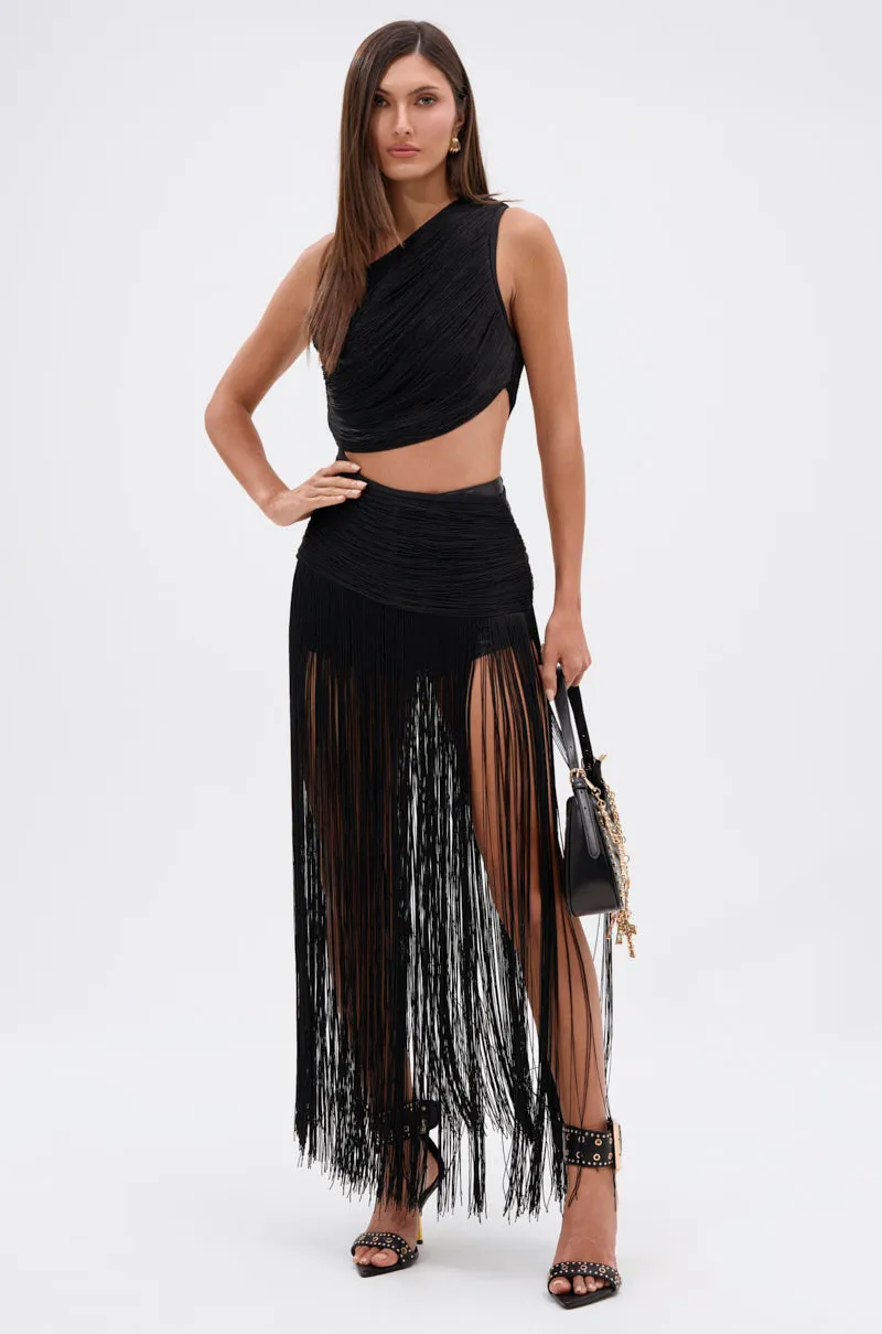 GINA SINGLE SHOULDER FRINGE TOP Fashion Active
