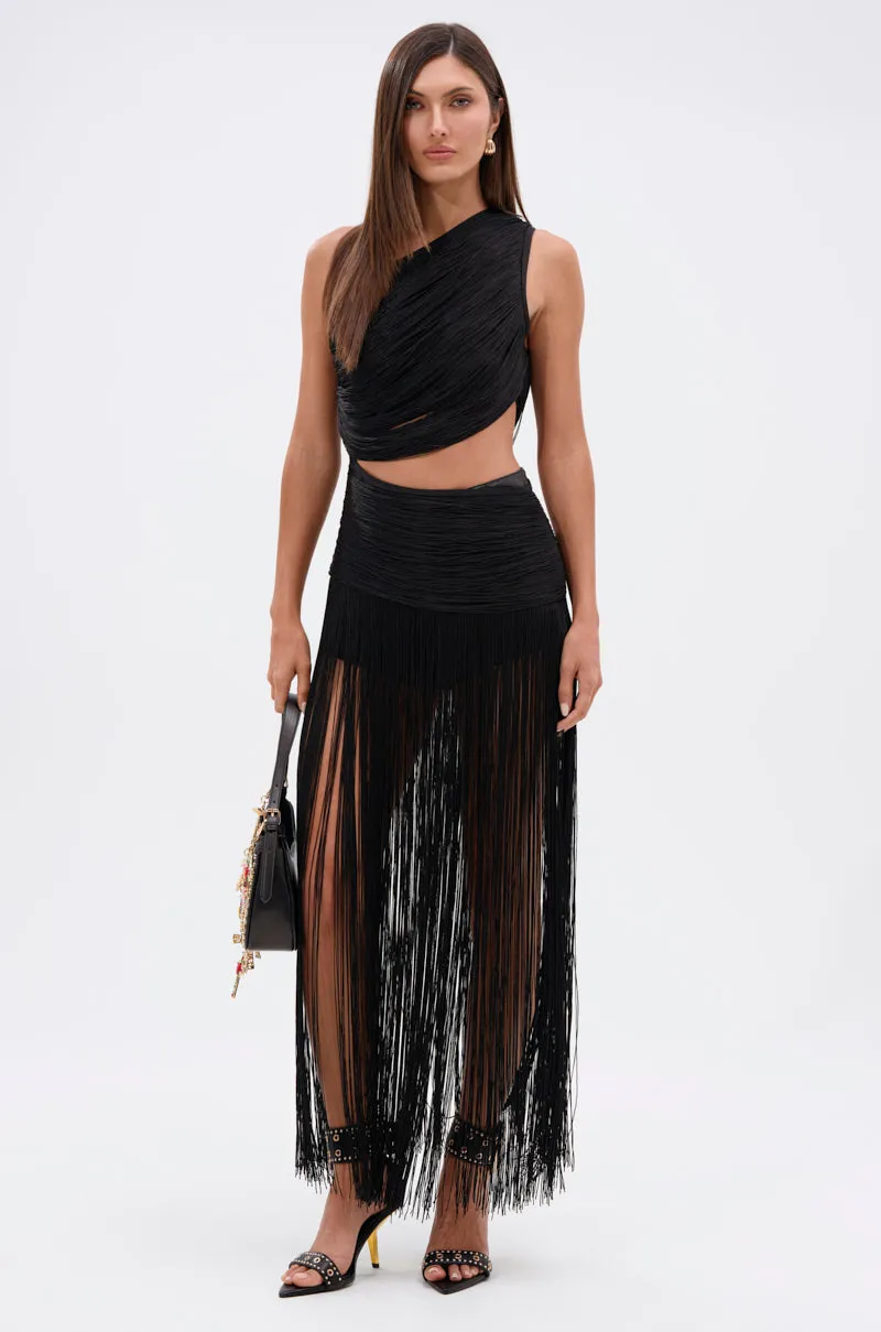 GINA SINGLE SHOULDER FRINGE TOP Snag Resistant Texture
