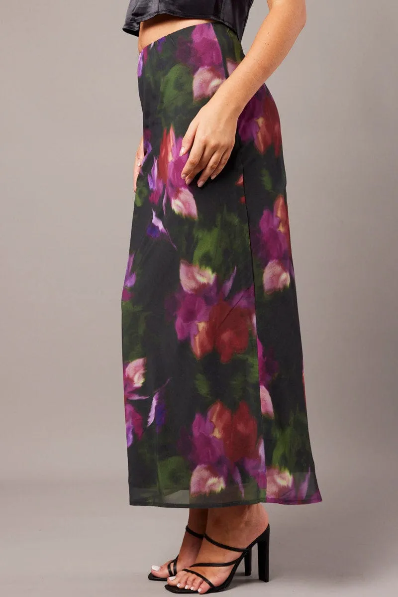Multi Floral Slip Skirt Maxi Chill Wear Ombre effect
