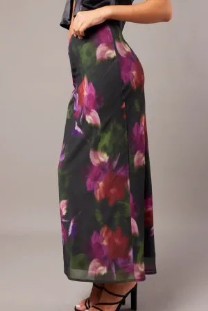 Multi Floral Slip Skirt Maxi Denim style Soft Layers