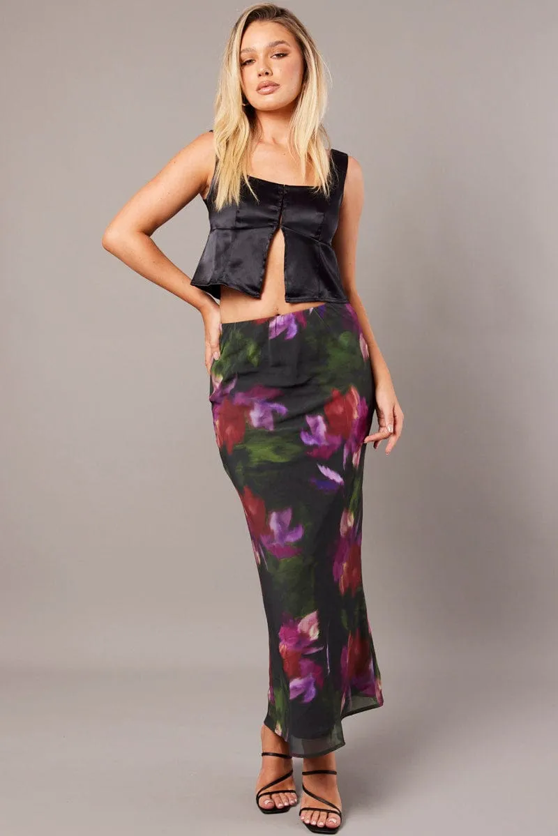 Multi Floral Slip Skirt Maxi Classic Elegance Creative Look