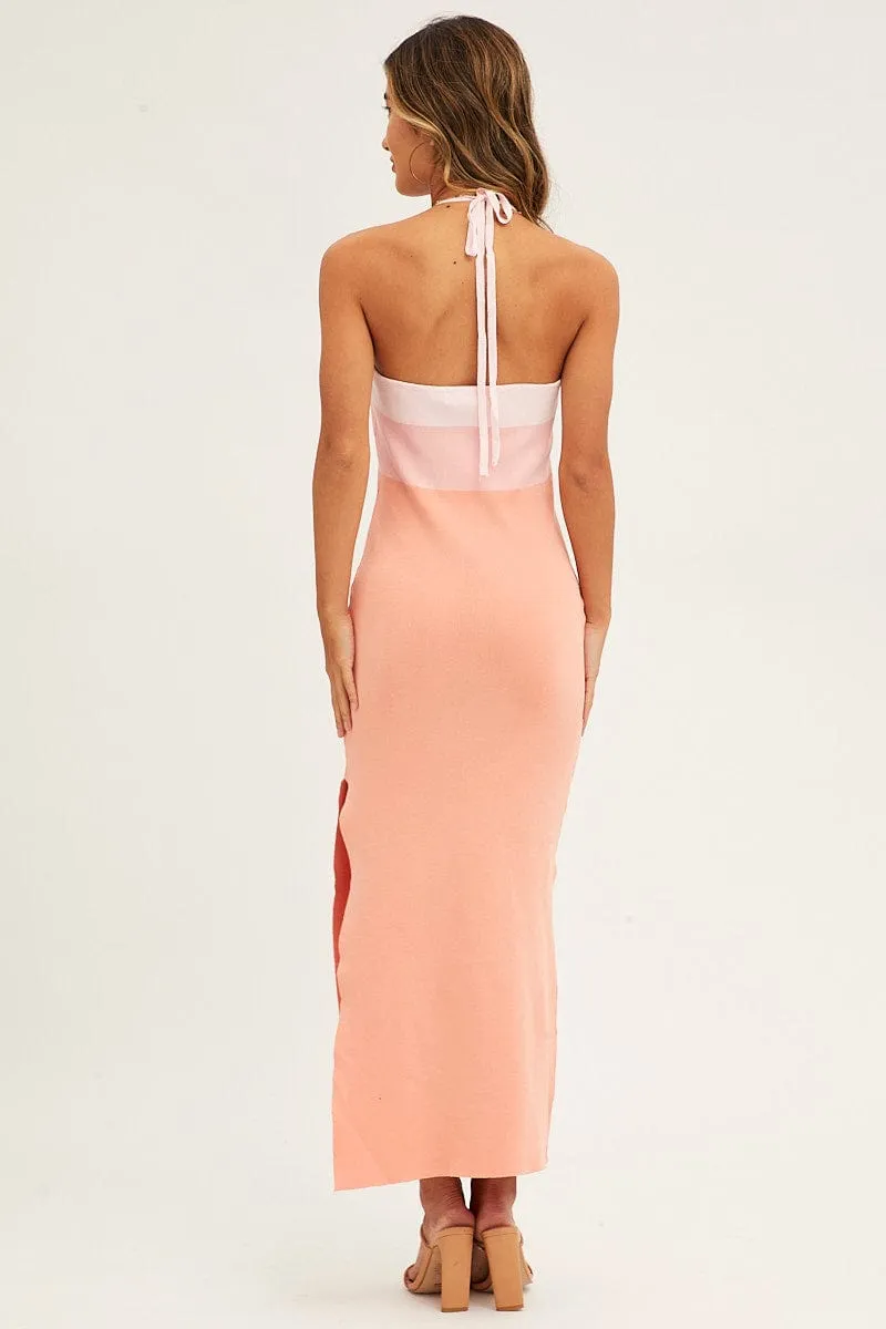 Multi Midi Dress Bodycon Scoop Neck Leaf Fall