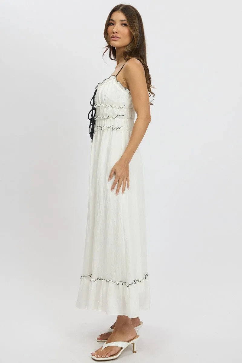 Any Day Wear White Midi Dress Contrast Tie