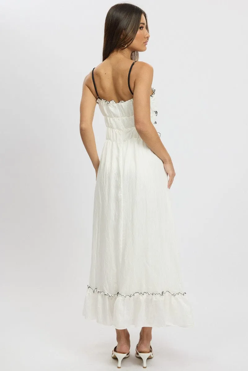 White Midi Dress Contrast Tie Romantic casual midi Comfortable chic