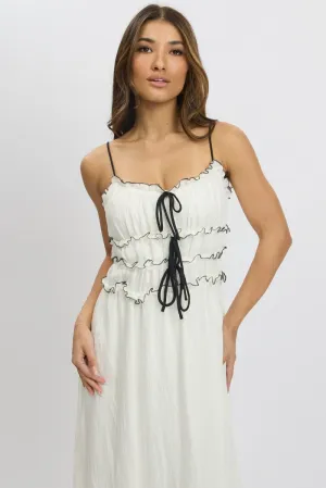 White Midi Dress Contrast Tie Vintage Lover