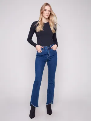 Unisex Look Everyday Layer Bootcut Jeans With Asymmetrical Hem - Indigo