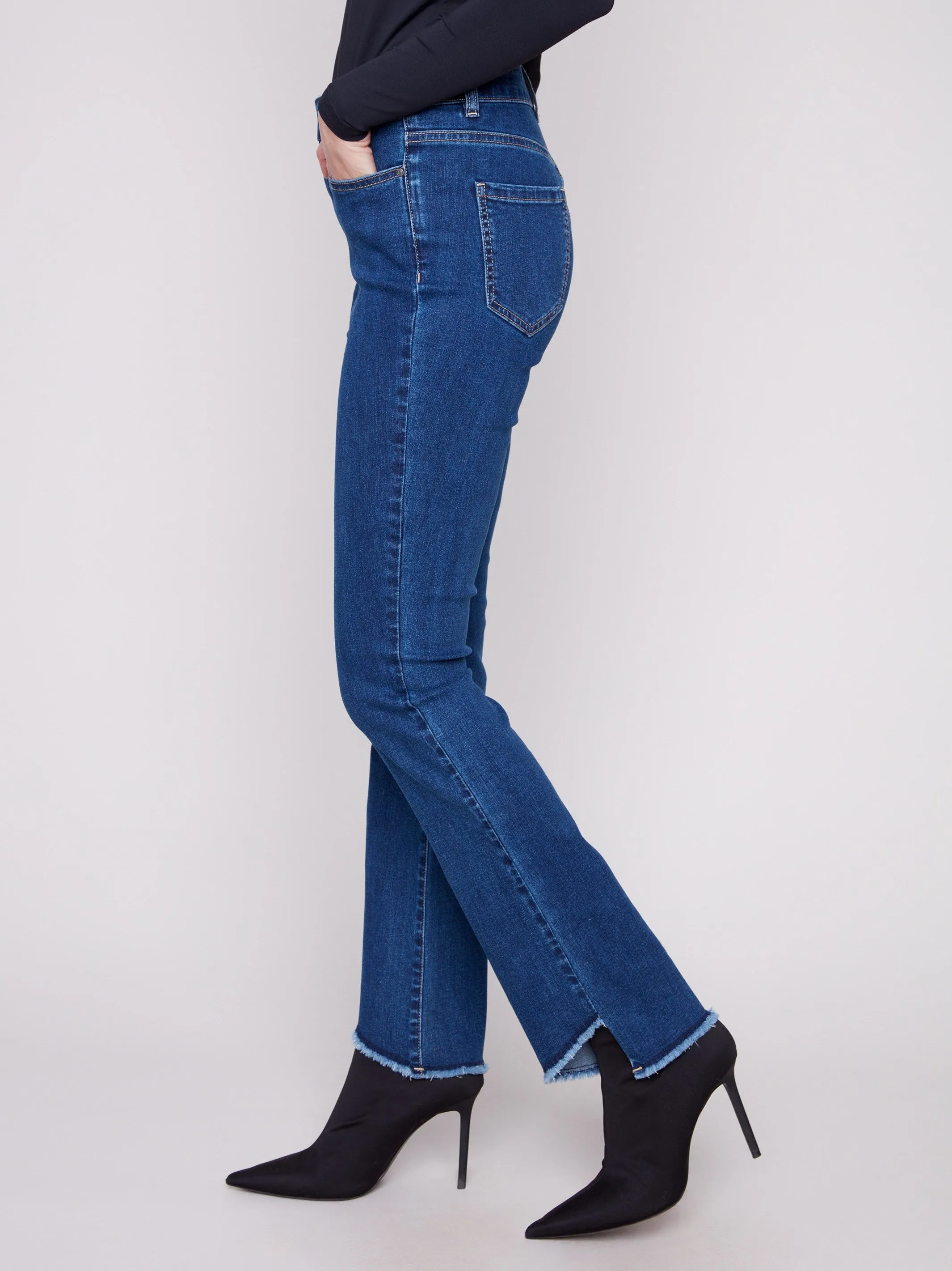 Bootcut Jeans With Asymmetrical Hem - Indigo Affordable Neutral Holiday Vibes Polished Look