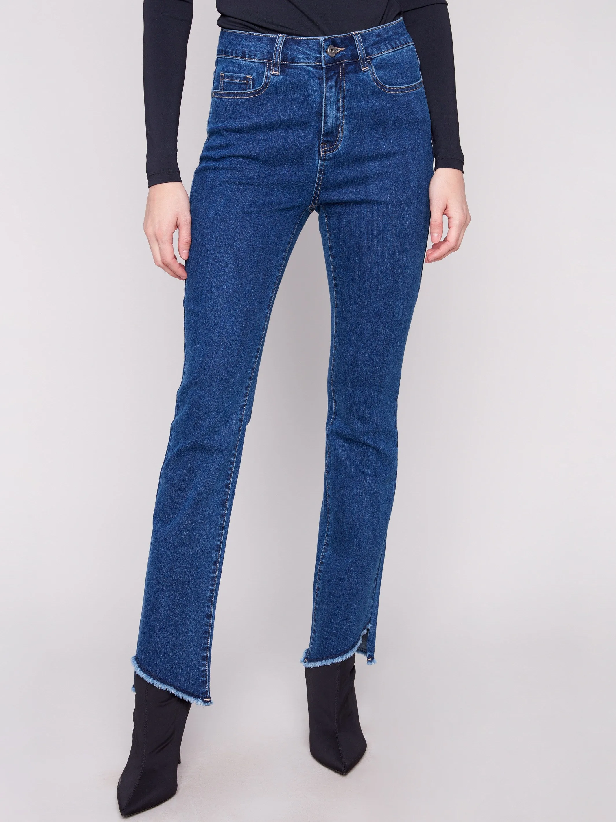 Easywear Style Bootcut Jeans With Asymmetrical Hem - Indigo
