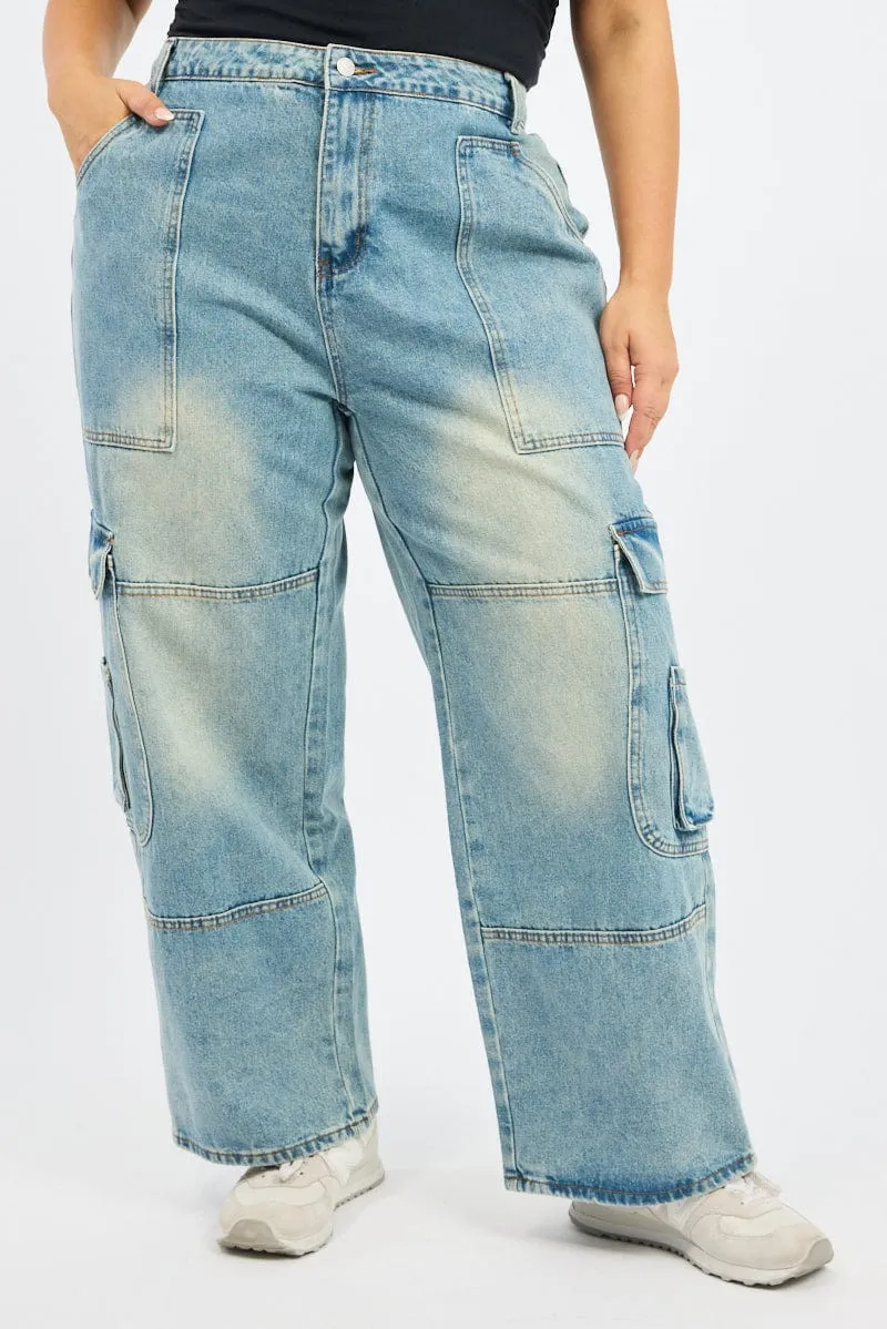 Breathable Brunch Outfit Denim Cargo Jeans Mid Rise