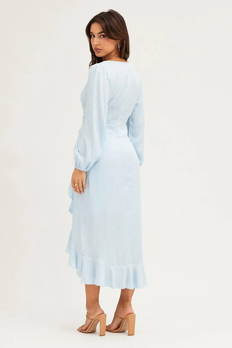 Blue Wrap Midi Dress Casual weekend midi