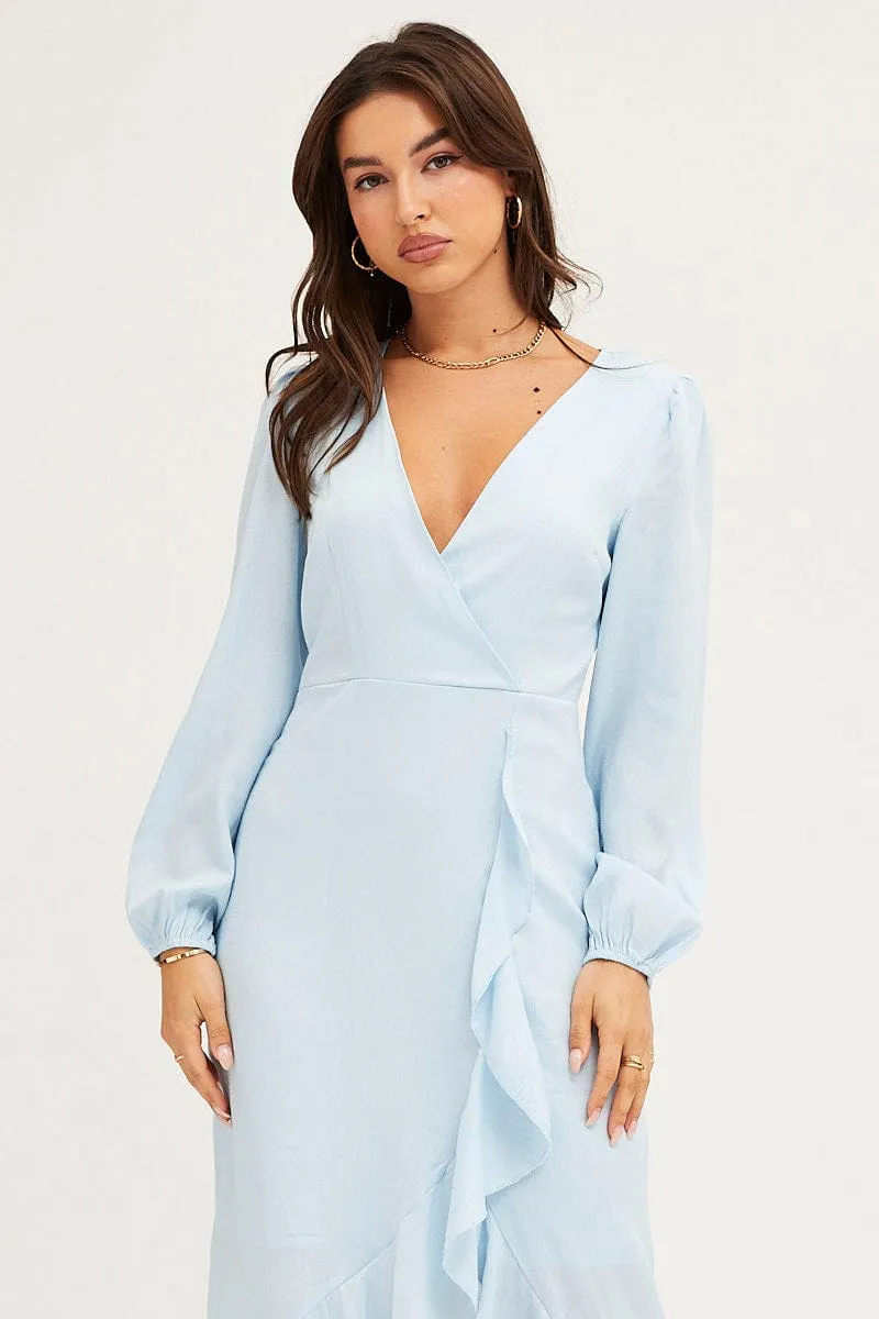 Blue Wrap Midi Dress Cliff Edge