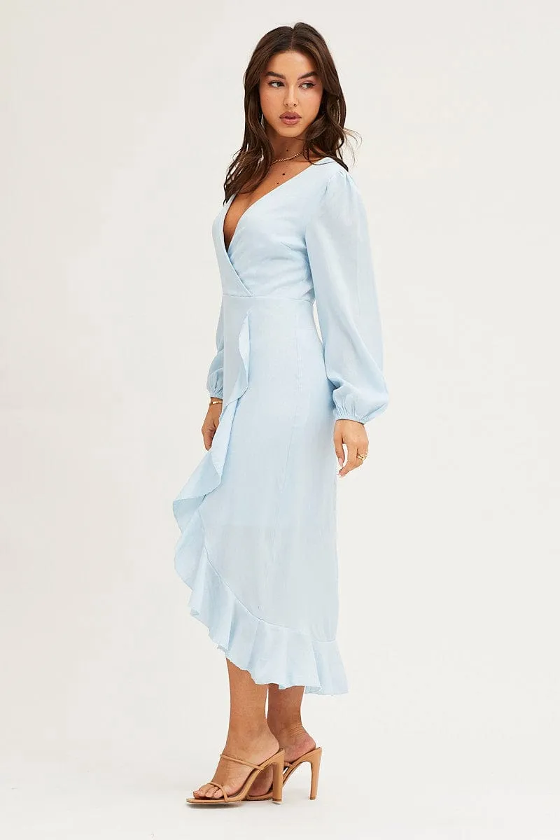 Blue Wrap Midi Dress Airy Mood