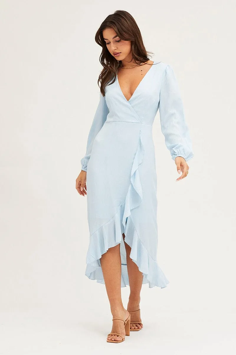 Blue Wrap Midi Dress Simple and timeless piece