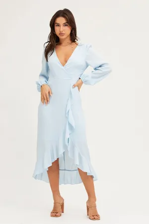 Urban Ethnic Elegant Option Blue Wrap Midi Dress
