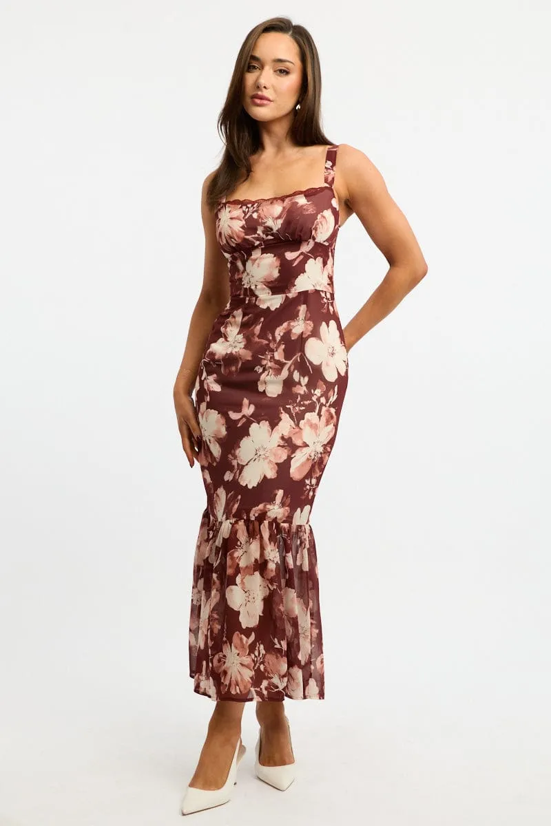 Black Floral Midi Dress Hem Frill Timelessly stylish midi