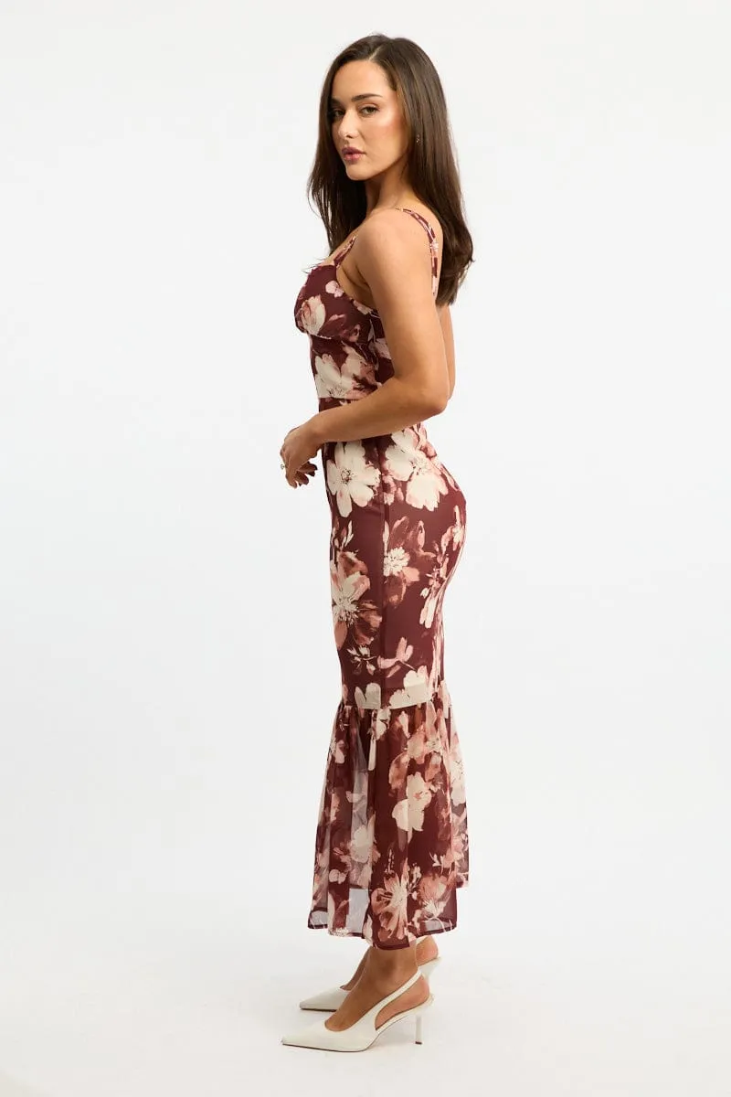 Brunch Ready Black Floral Midi Dress Hem Frill