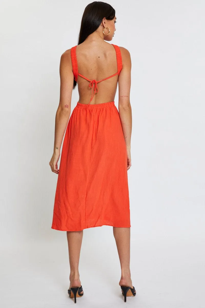 Orange Midi Dress Sleeveless Versatile Design