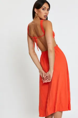 Orange Midi Dress Sleeveless Comfy chic Flattering Style