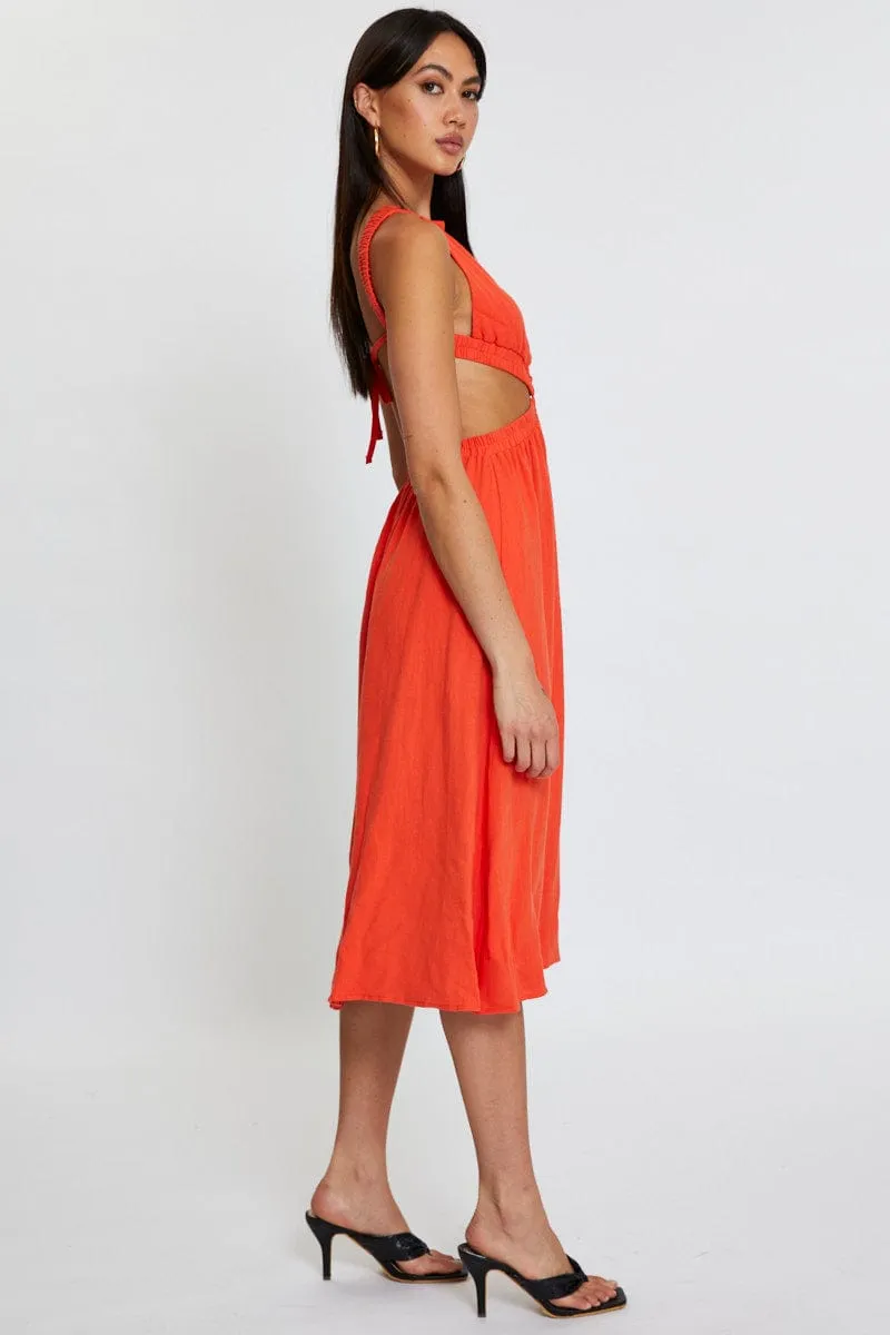 Orange Midi Dress Sleeveless Fashion Forward