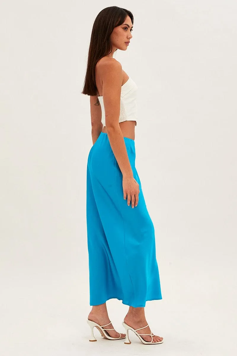 Double Layered Design Tear Resistant Material Blue Slip Skirt Maxi High Rise Satin