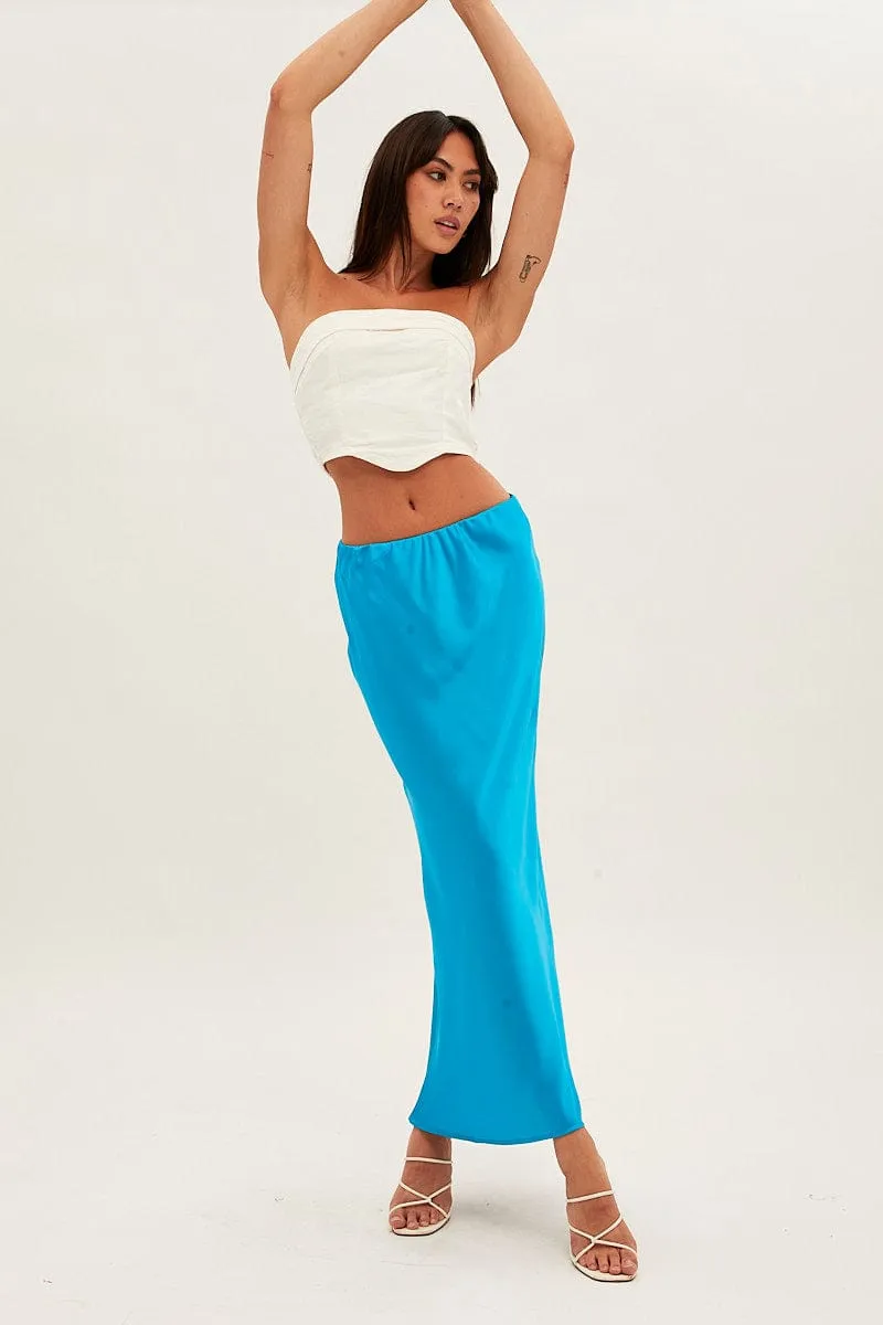Blue Slip Skirt Maxi High Rise Satin Modern Cut