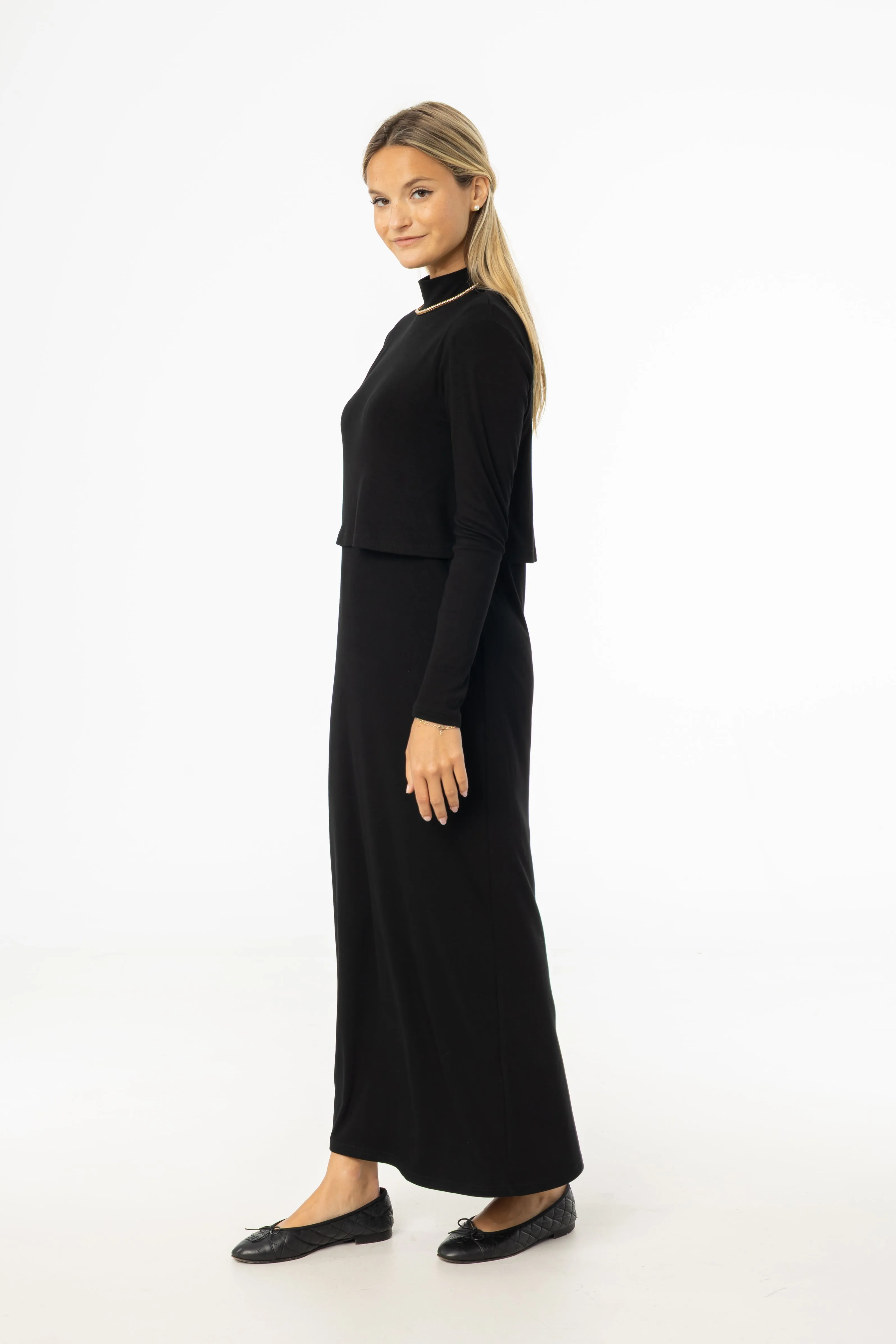 Black Overlay Maxi Dress Breathable Lining