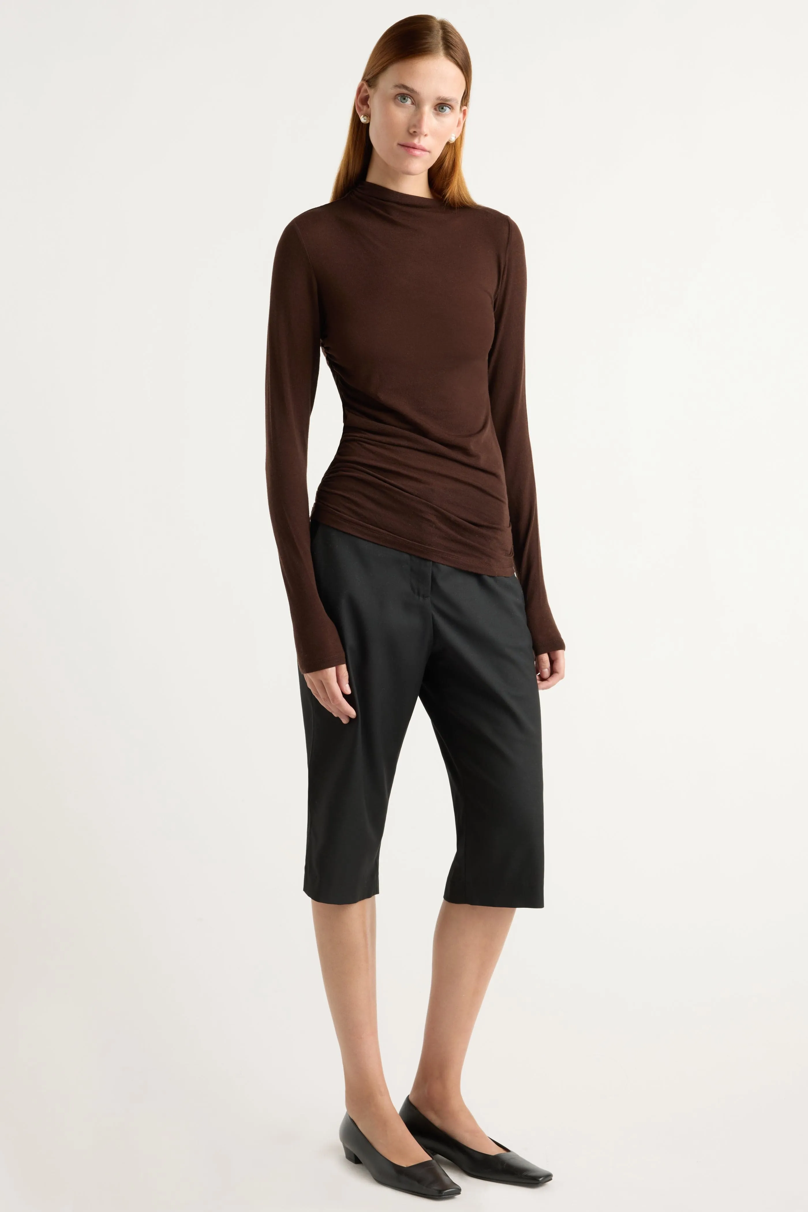 Comfy Design City Smart Look Vittoria Asymmetric-Neck Semi-Sheer Ruched Tee