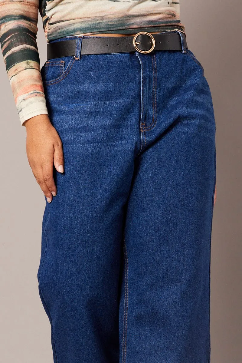 Denim Wide Leg Jeans Mid Rise Minimalist Pocket Layout Comfy Streetwear Fan Music Event