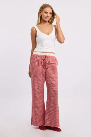 Layering Essential Reinforced Stitching Red Check Wide Leg Pants Contrast Waist