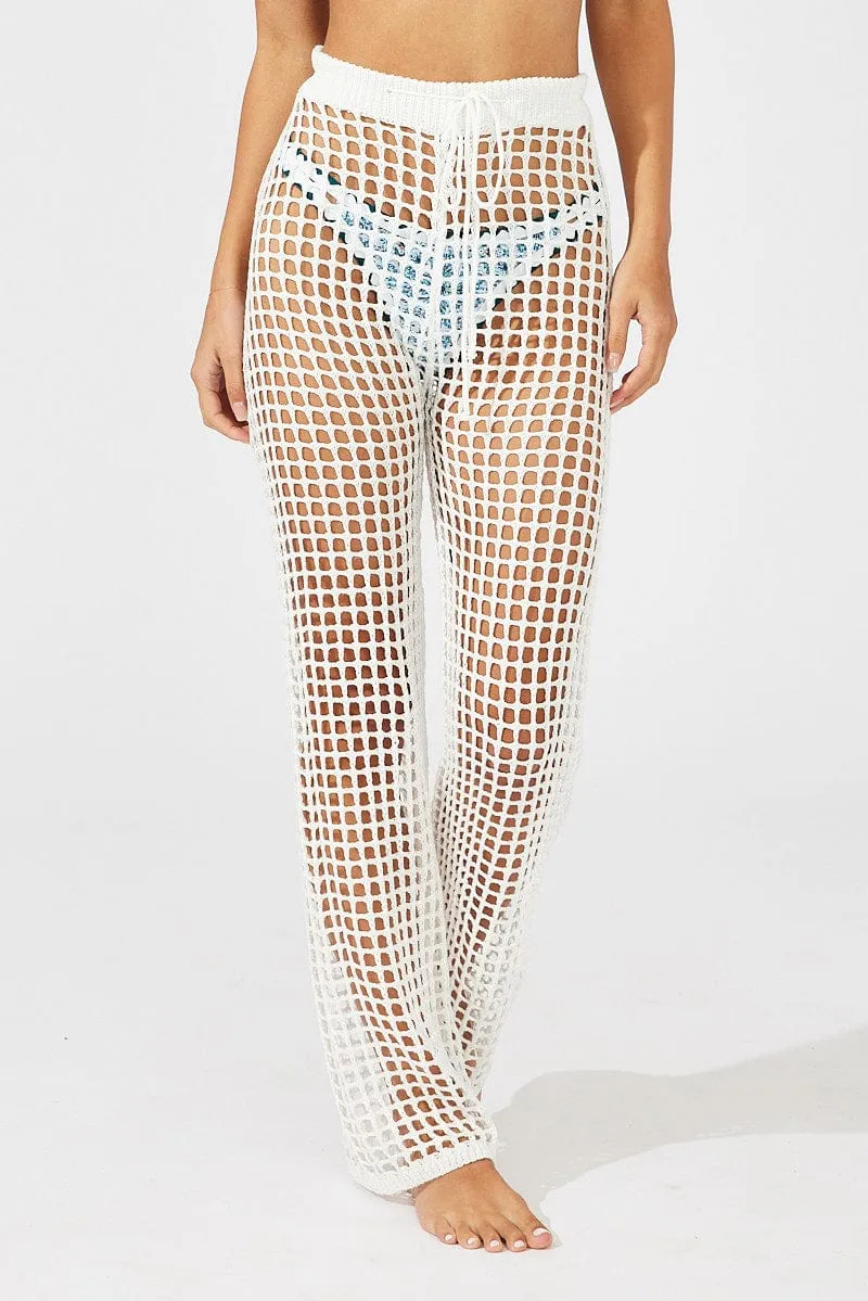 Form Fitting White Crochet Beach Pants