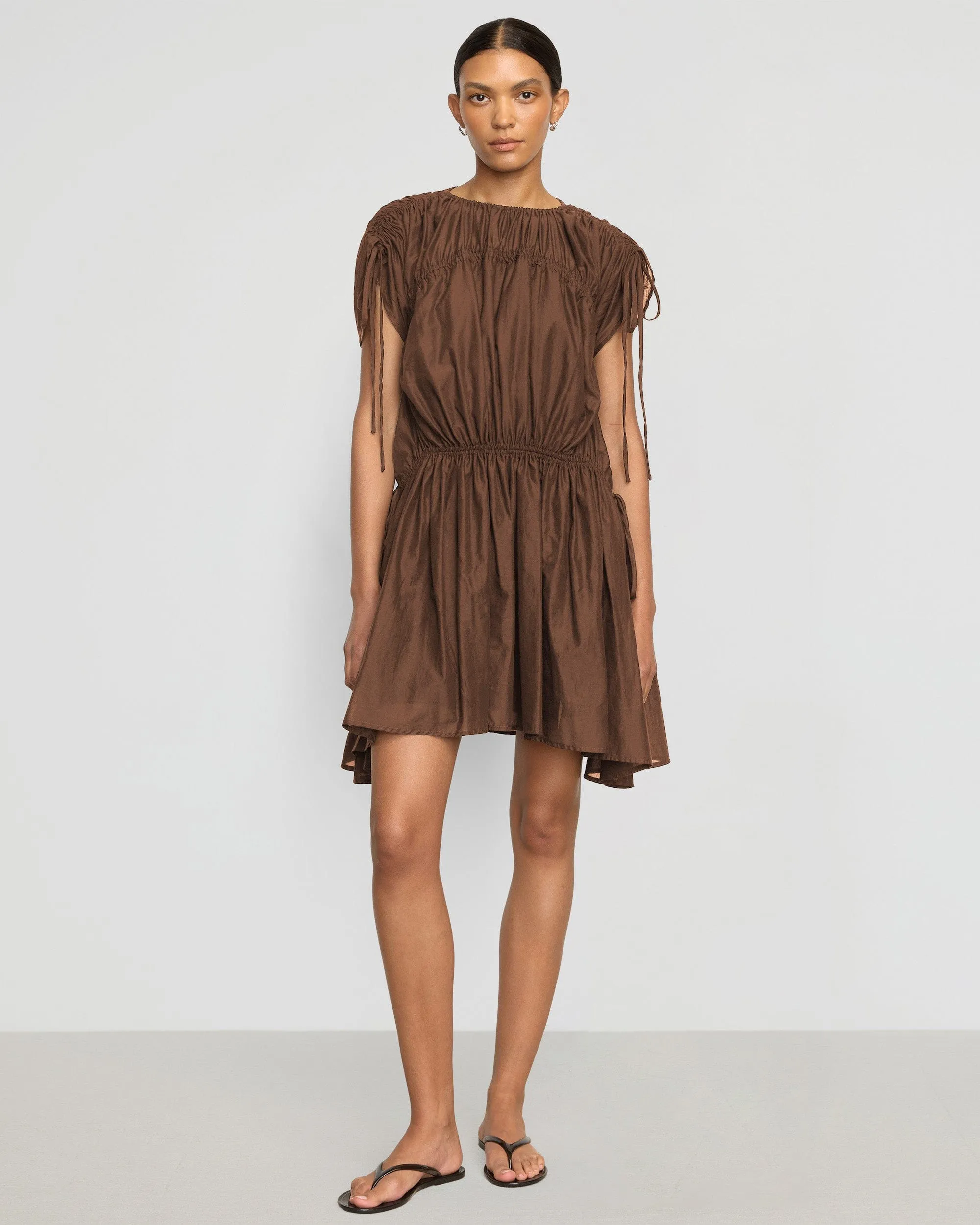 Akemi Tie-Shoulder Organic Cotton Dress Leather Core