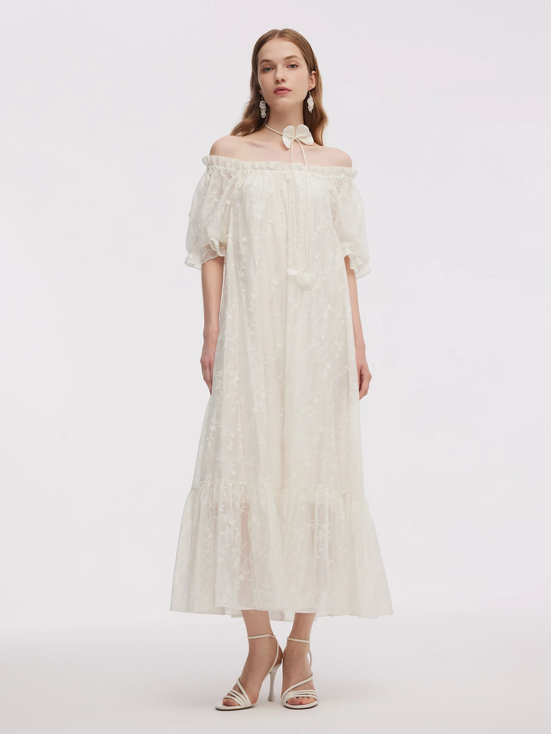 Tencel Blend Embroidered Women Maxi Dress Train Ease NonRestrictiveFit